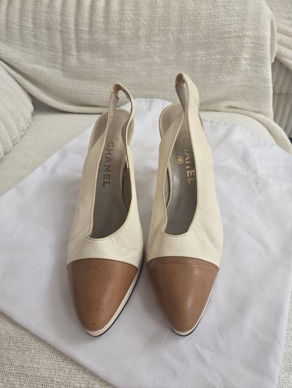 CHANEL Two-Tone Slingback Pumps in Cream & Brown - Picture 2 of 8